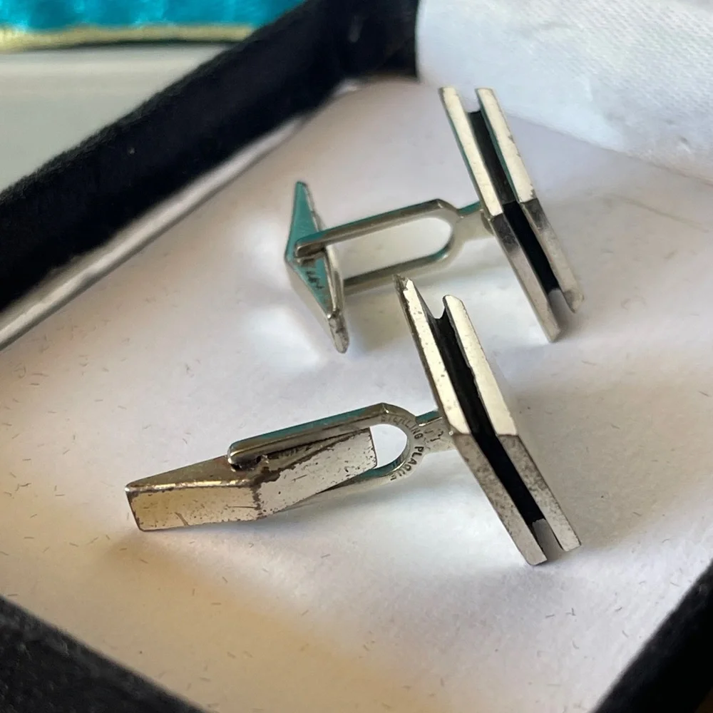 Vintage Mid Century Solid Sterling Silver Plaque Square Cufflinks